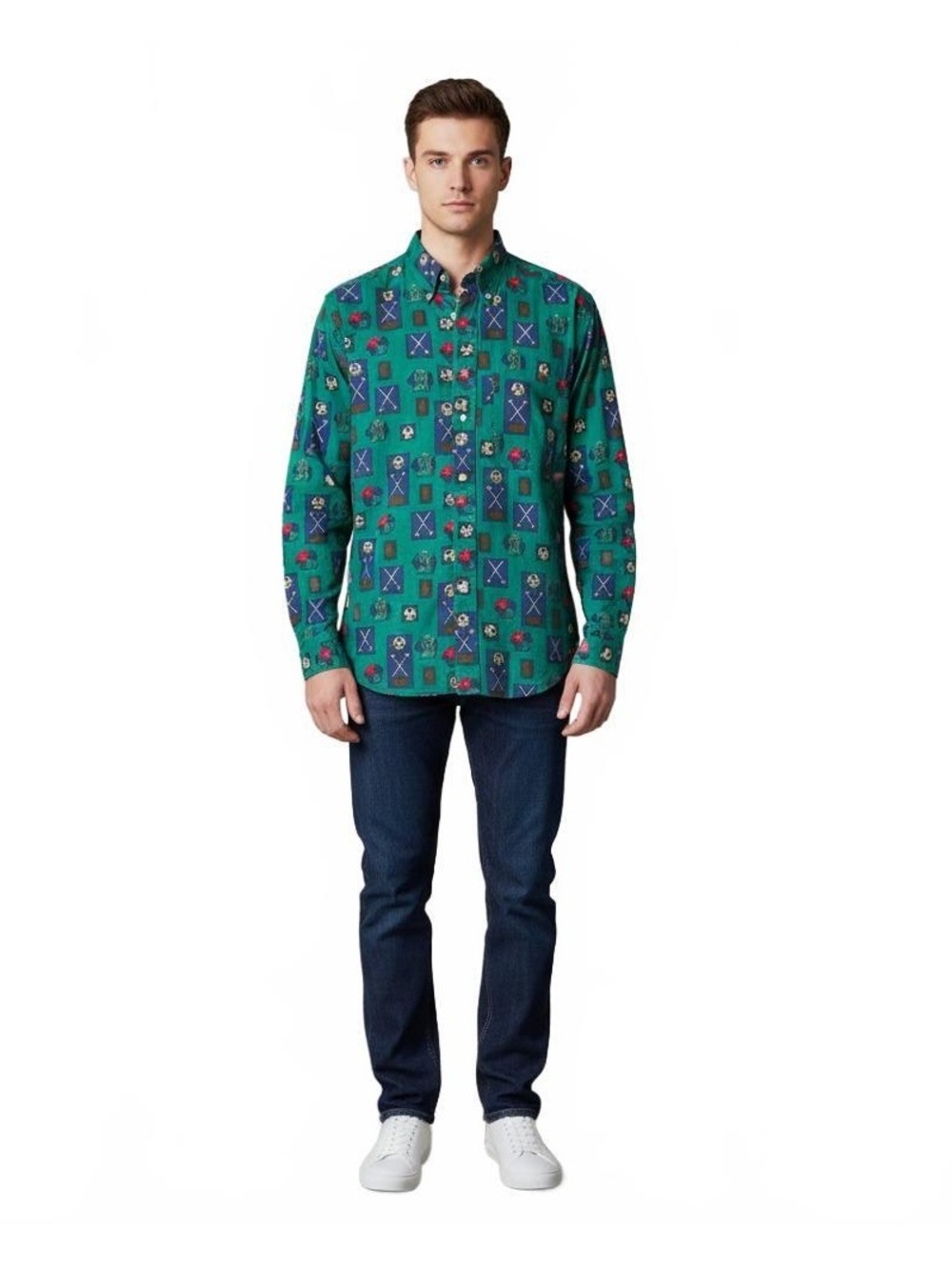 Vintage Nautica Men’s M Green AOP Soccer Golf Sports Button Down Shirt Retro Y2K - Picture 1 of 7